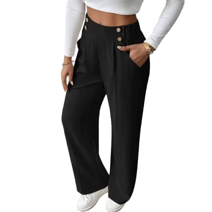 Damen Hochbundhose Weites Bein Mit Knöpfen