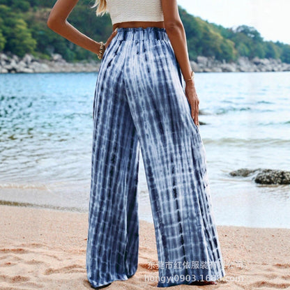 Damen Sommerhose Weit Batikmuster Elastischer Bund Norvielle