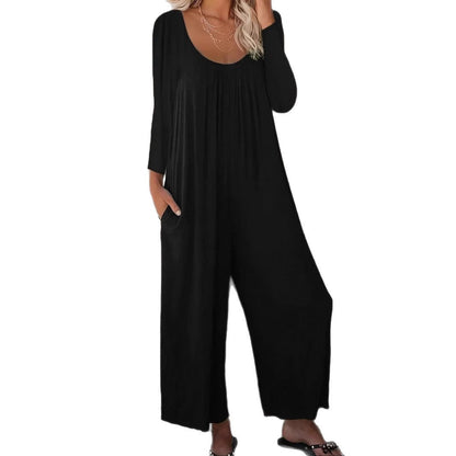 Damen Jumpsuit Weit geschnitten mit Taschen Moderner Schnitt Norvielle