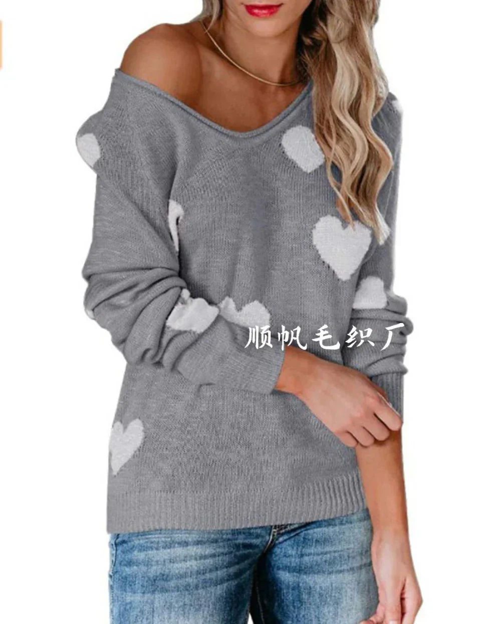 Damen Weihnachtspullover Herzmuster