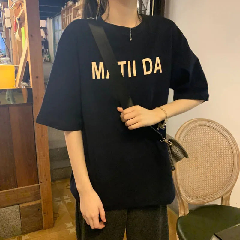 Damen T-Shirt Komfort aus Baumwolle mit Schriftzug