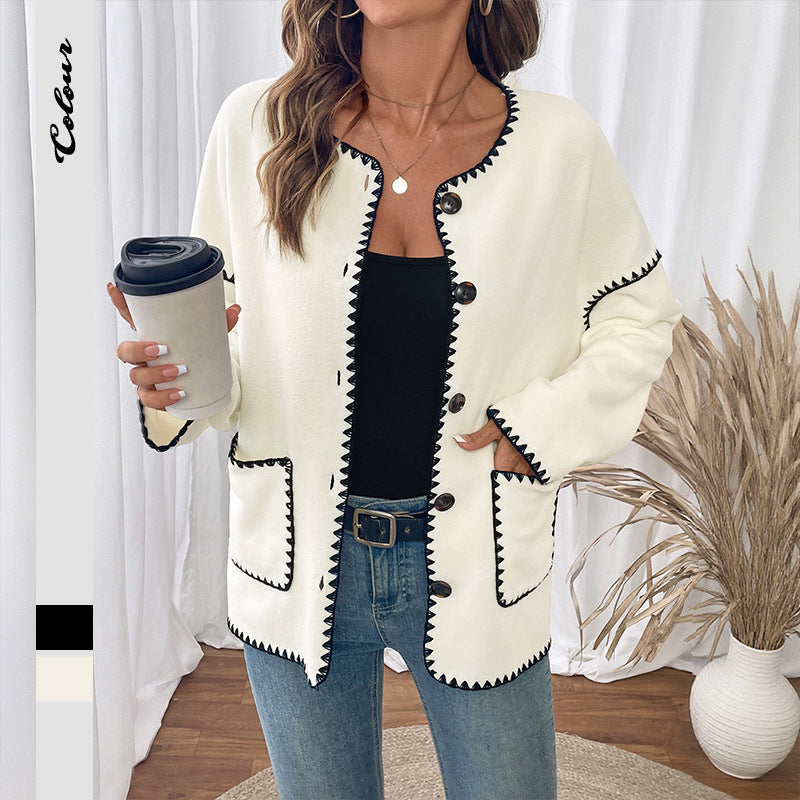 Damen Strickjacke Kuschelig Mit Kontrastnähten Und Taschen Norvielle - Norvielle