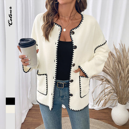 Damen Strickjacke Kuschelig Mit Kontrastnähten Und Taschen Norvielle - Norvielle