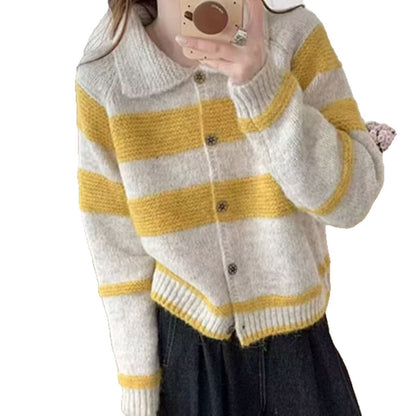 Damen Strickjacke Vintage-Streifen Kuschelig Norvielle