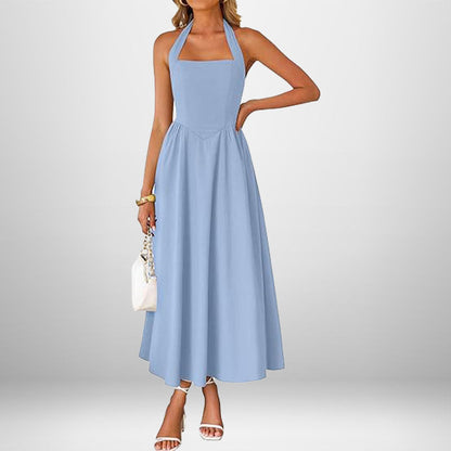 Damen Maxikleid Schulterfreies Halterneck Fließender Rock