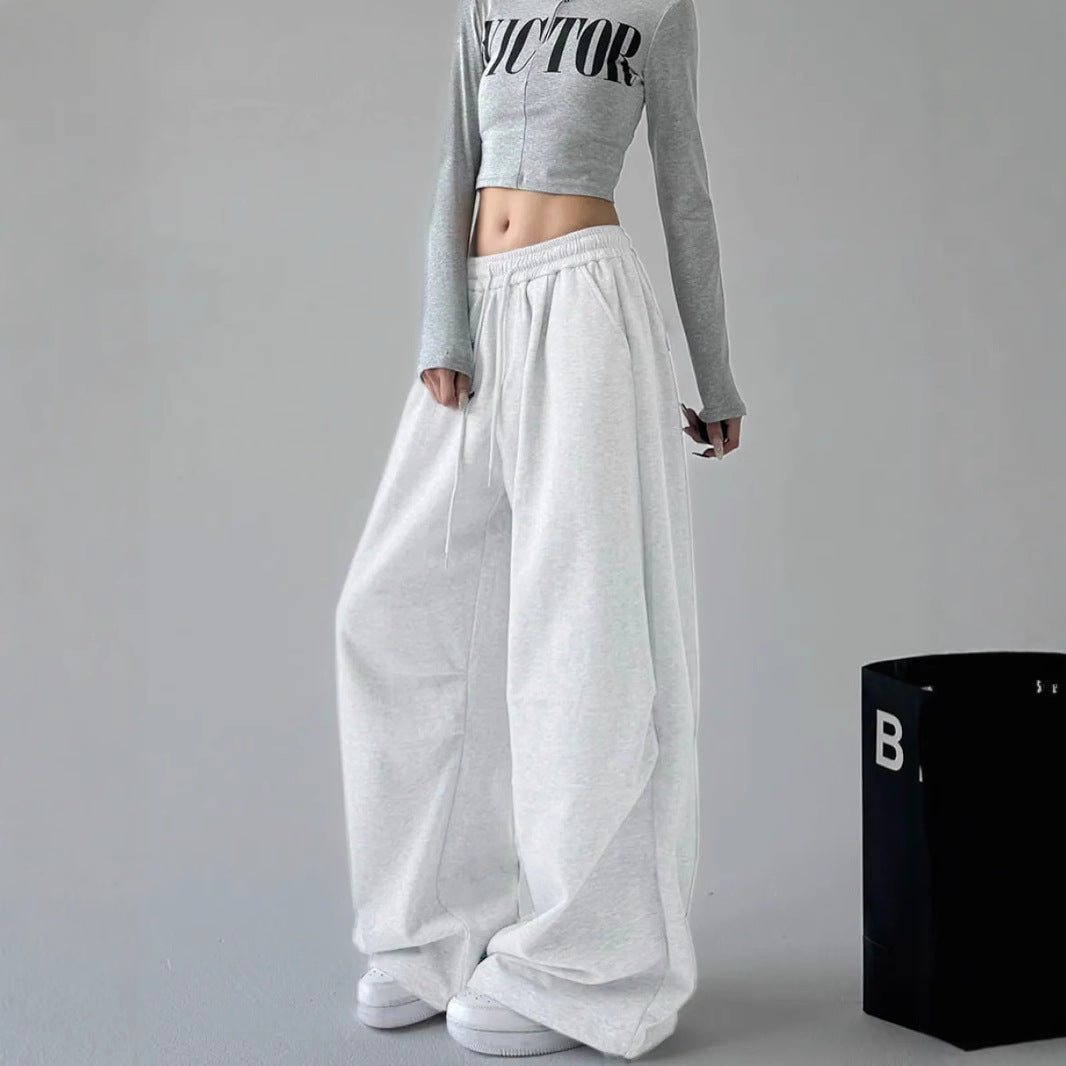 Damen High-Waist Jogginghose Weites Bein Elastischer Bund