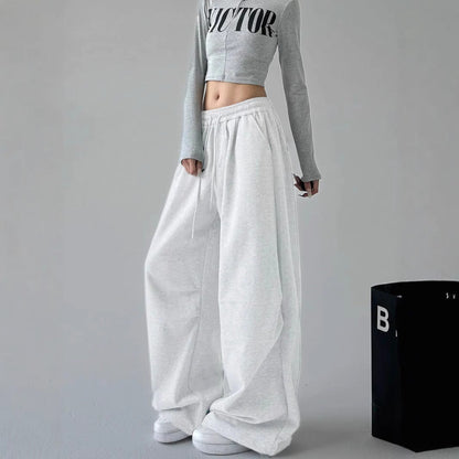Damen High-Waist Jogginghose Weites Bein Elastischer Bund