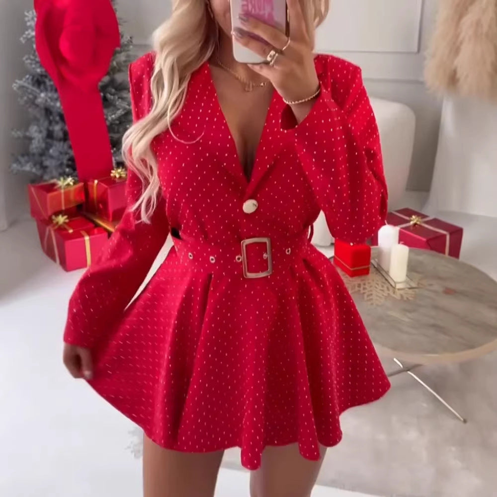 Damen Hemdblusenkleid mit Gürtel Punkte-Muster Norvielle - Norvielle