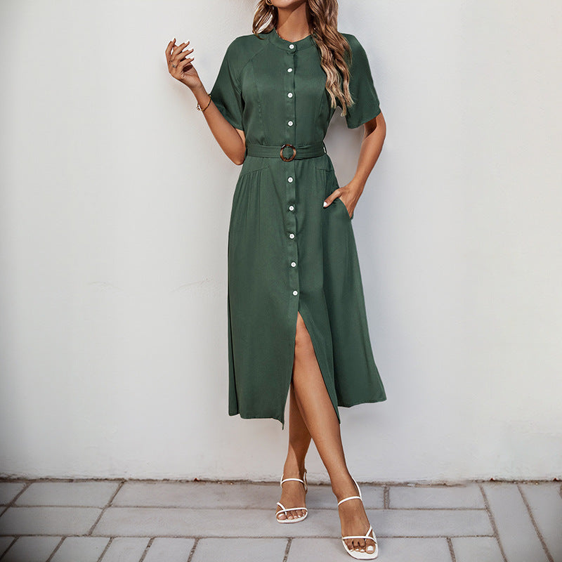 Damen Midi-Kleid Knopfleiste Seitenschlitz Norvielle