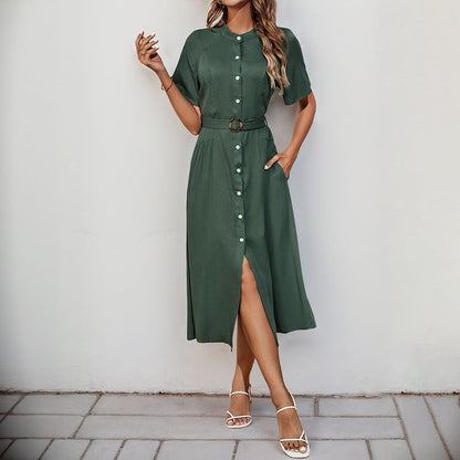 Damen Midi-Kleid Knopfleiste Seitenschlitz Norvielle