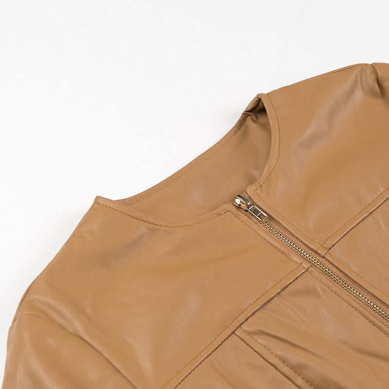 Damen Kunstlederjacke Tailliert Reißverschluss
