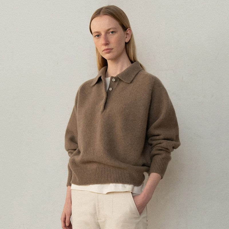 Damen Pullover Polokragen Knopfdetails Norvielle