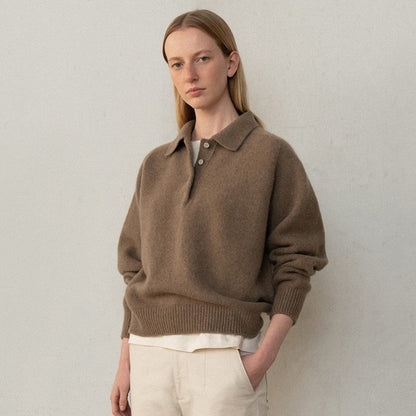 Damen Pullover Polokragen Knopfdetails Norvielle