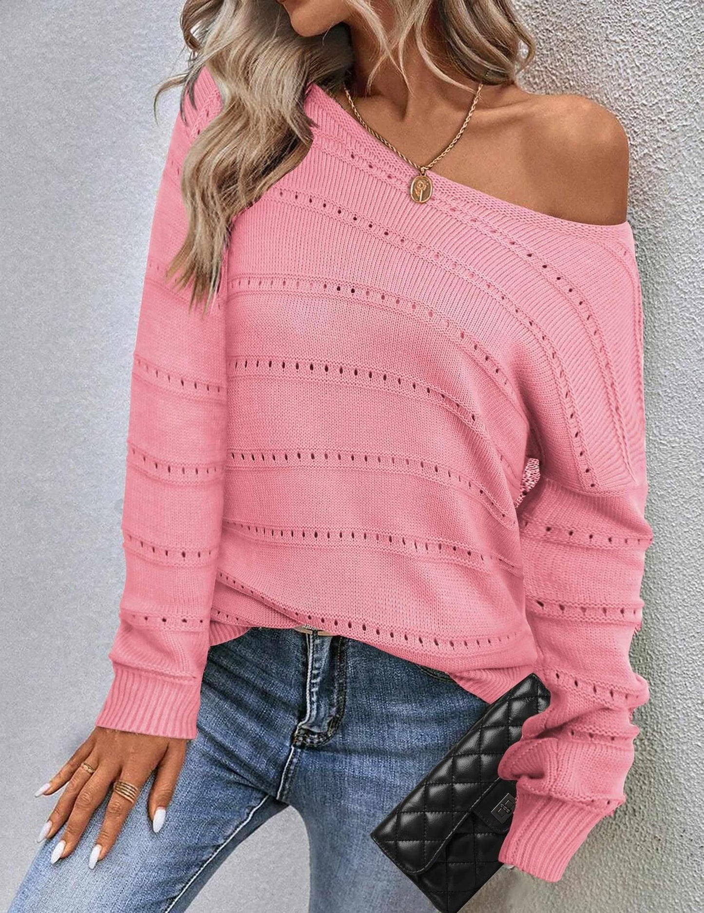 Damen Strickpullover Weit Geschnitten Luftige Struktur Norvielle