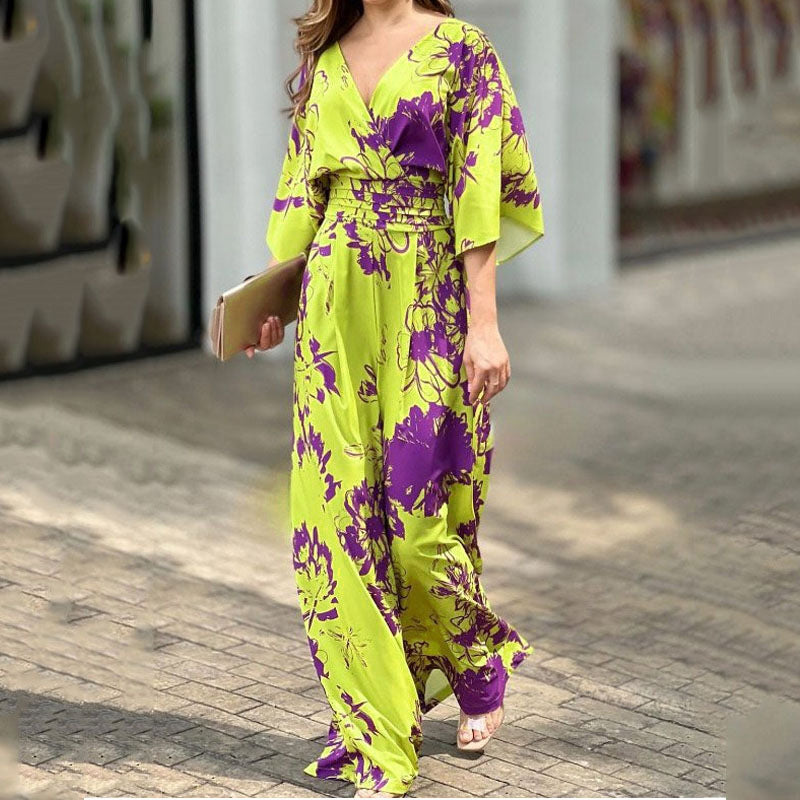 Damen Jumpsuit Florales Design Weite Bein Norvielle - Norvielle