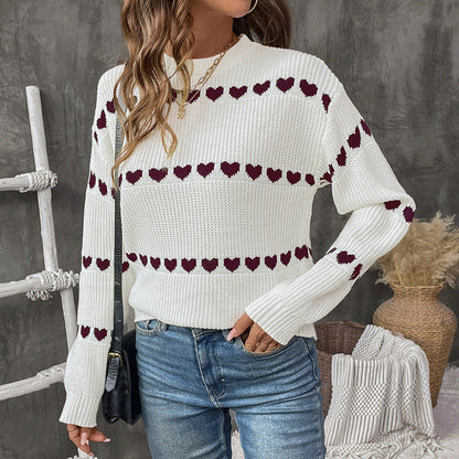 Damen Strickpullover Herzmotiv Lässiger Schnitt