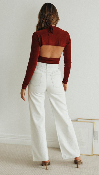 Damen Langarm-Oberteil V-Ausschnitt Cut-Out-Design