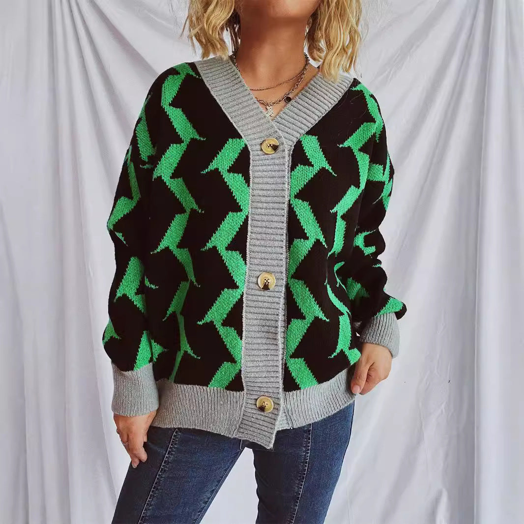Damen Strickjacke Geometrisches Muster Norvielle
