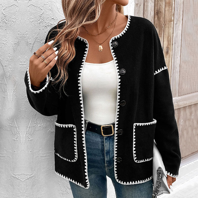 Damen Strickjacke Kuschelig Mit Kontrastnähten Und Taschen Norvielle