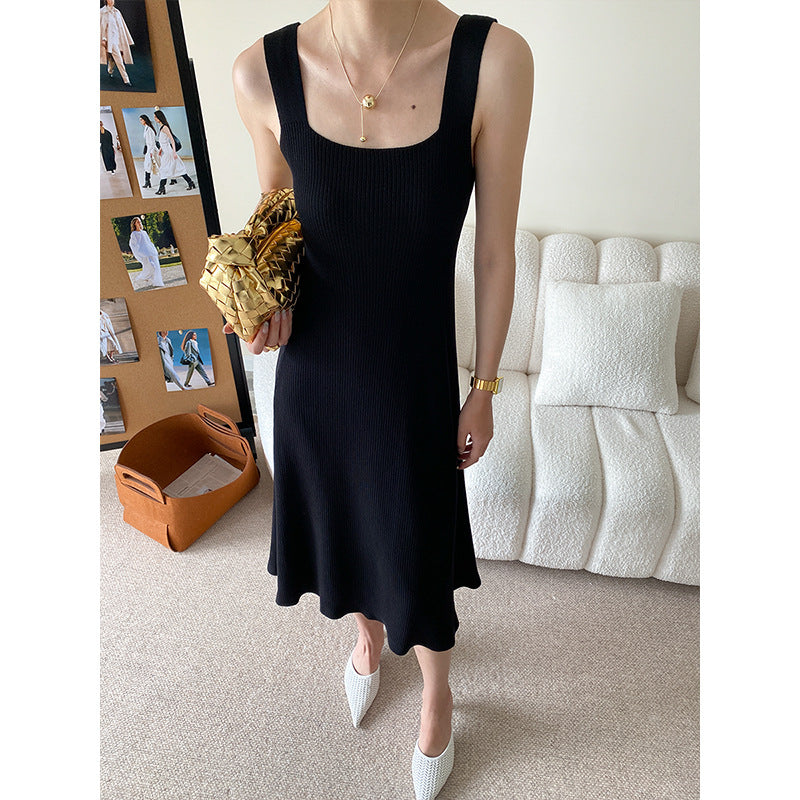 Damen Midi-Kleid Quadrat-Ausschnitt Fließender Schnitt