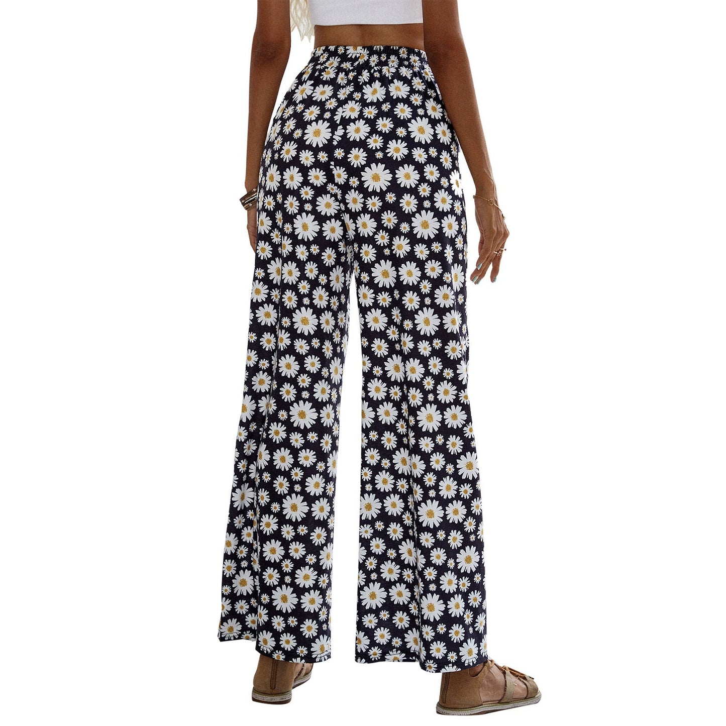Damen Sommerhose Weite Passform Elastischer Bund Florales Design
