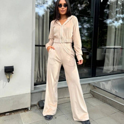 Damen Velours-Loungewear-Set mit Kapuze elastisch Schwarz Norvielle - Norvielle