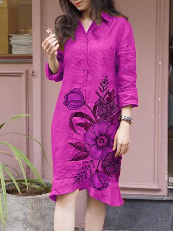 Damen Blusenkleid mit Blumenmuster Tailliert Norvielle