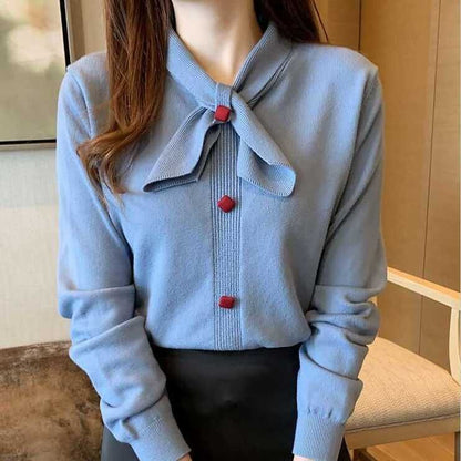 Damen Bluse mit Schleifenkragen und Knopfdetails Norvielle