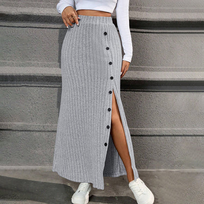 Damen Maxi-Rock Strick Norvielle mit Knöpfen und Seitenschlitz - Norvielle