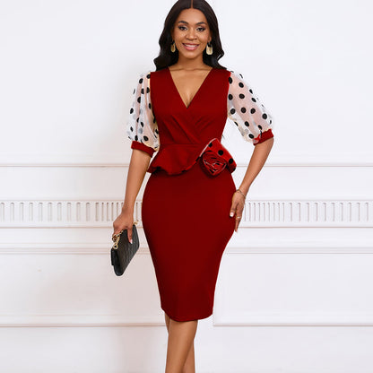 Damen Wickelkleid Puffärmel Tailleneinsatz Norvielle - Norvielle