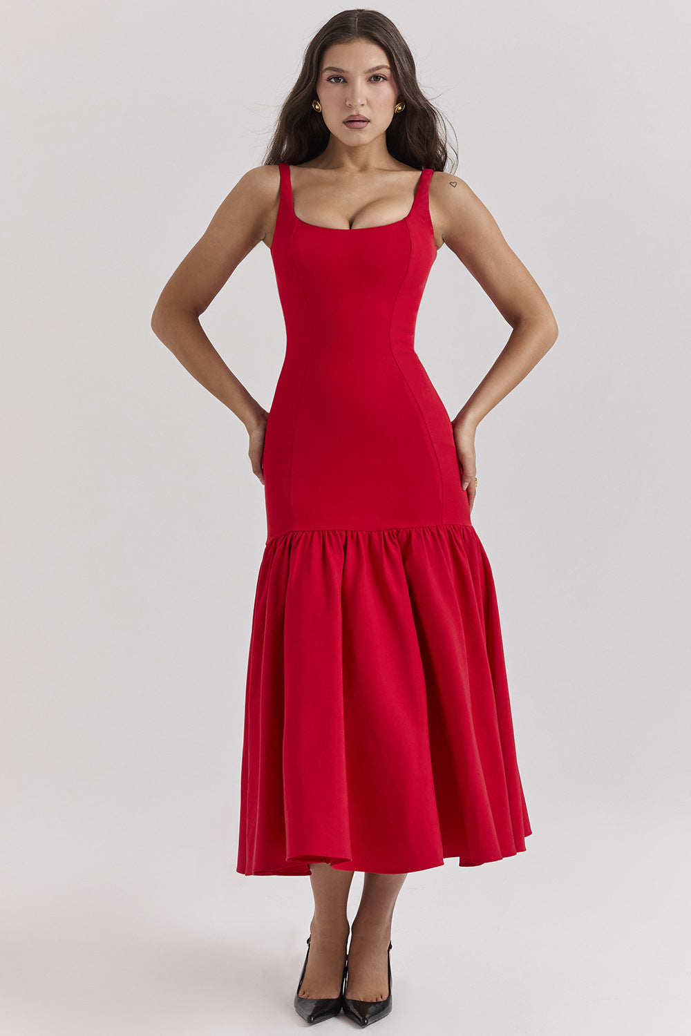 Damen Maxikleid Schwingender Rock Figurbetont Norvielle
