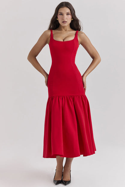 Damen Maxikleid Schwingender Rock Figurbetont Norvielle