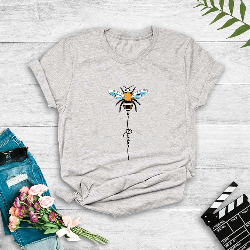Damen T-Shirt Bienenmotiv Baumwolle Weiß