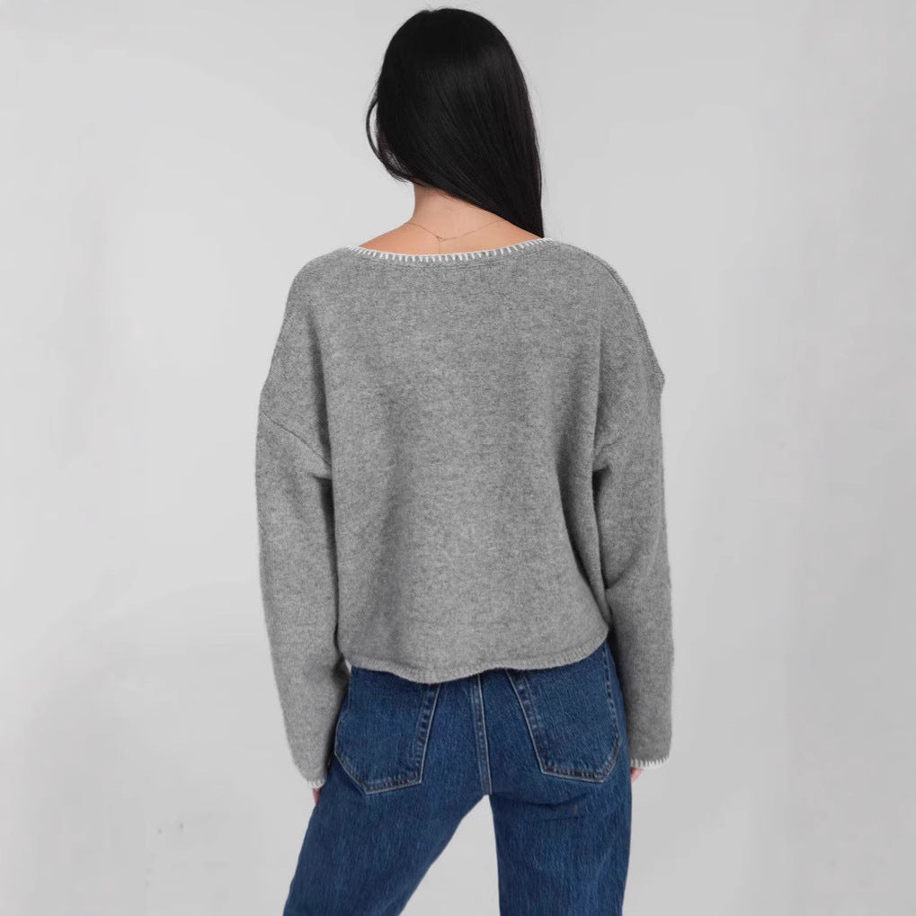 Damen Cropped Pullover Asymmetrisch mit Taschen Norvielle