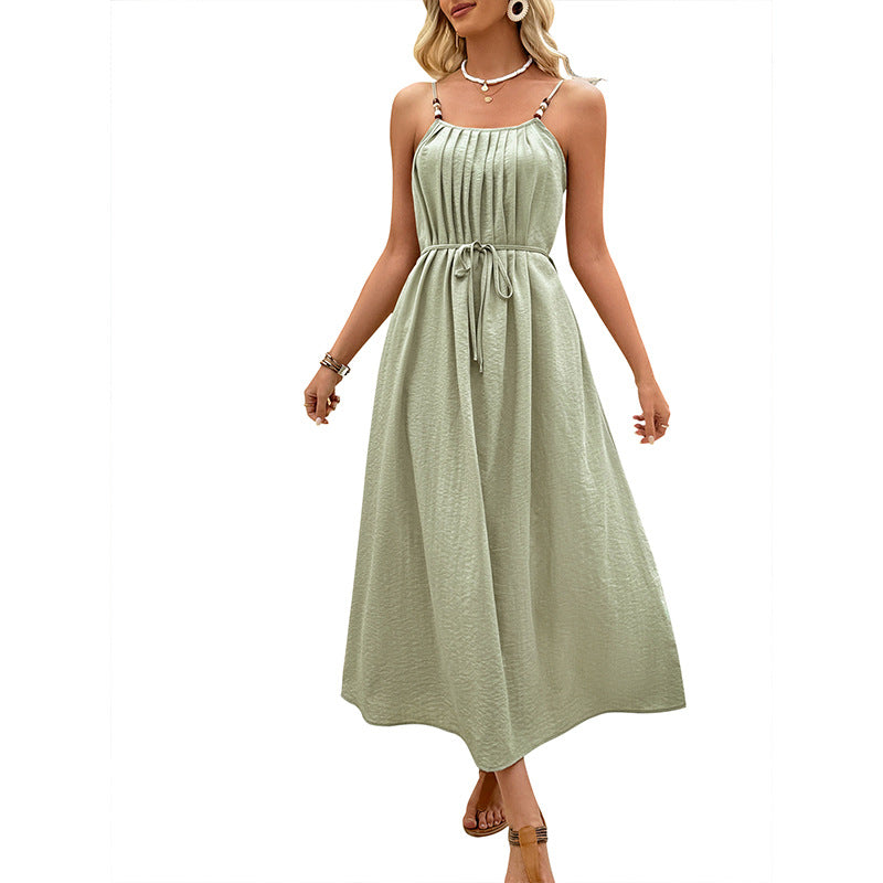 Damen Maxikleid Falten-Design Verstellbarer Taillengürtel Norvielle