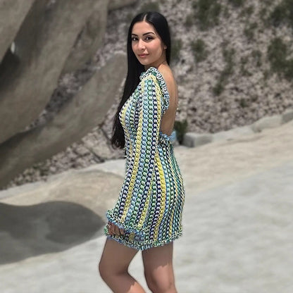Damen Minikleid Wellenmuster Verspielter Saum Norvielle