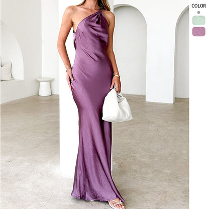 Damen Maxikleid Asymmetrischer Träger Fließender Schnitt Norvielle - Norvielle