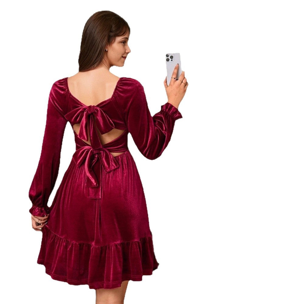 Damen Samt Minikleid mit Volant und Puffärmeln Norvielle