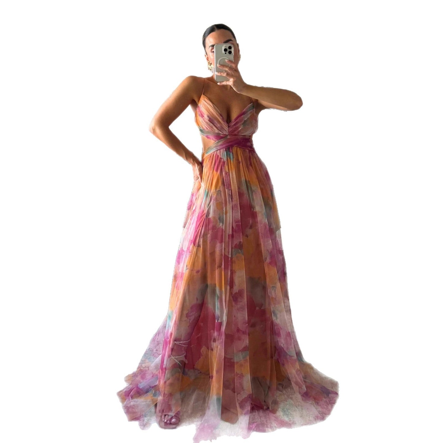 Damen Maxikleid Luftig Blumenmuster Cut-Out Norvielle