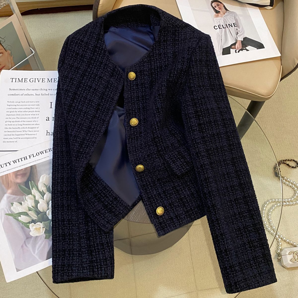 Damen Bouclé-Jacke Strukturiert Goldknöpfe Norvielle - Norvielle