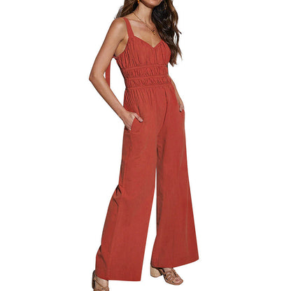 Damen Jumpsuit Weites Bein Gesmoktes Oberteil Norvielle
