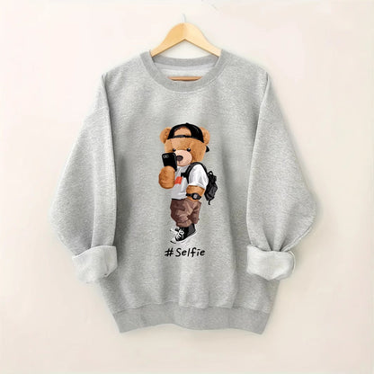 Damen Sweatshirt Bärendesign Lässig Grau Norvielle