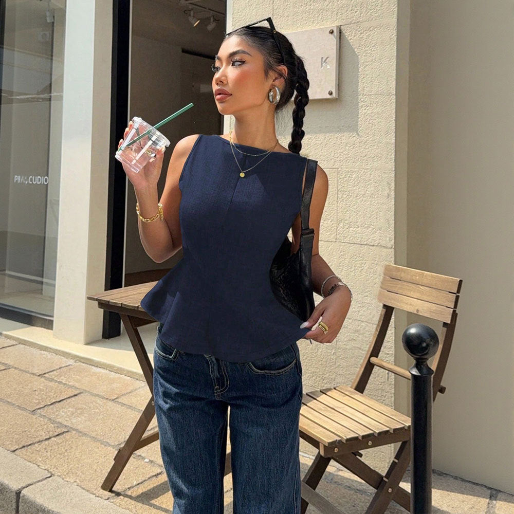 Damen Ärmellos Peplum Saum Norvielle