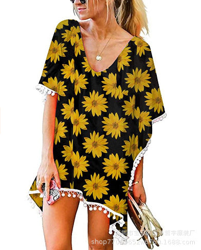 Damen Strandtunika Floralmuster Poncho-Style