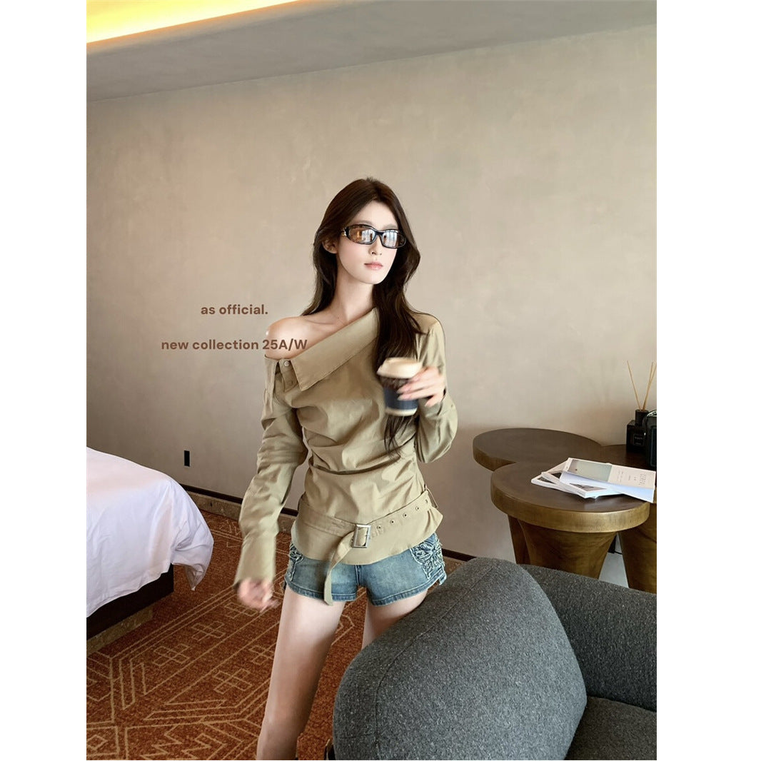 Damen Off-Shoulder Bluse Elegante Drapierung Norvielle
