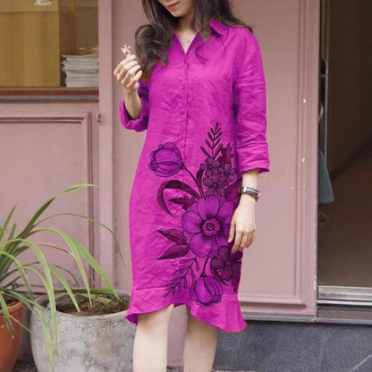 Damen Blusenkleid mit Blumenmuster Tailliert Norvielle