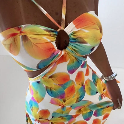 Damen Sommerkleid Florales Design Cut-Out Ausschnitt Norvielle