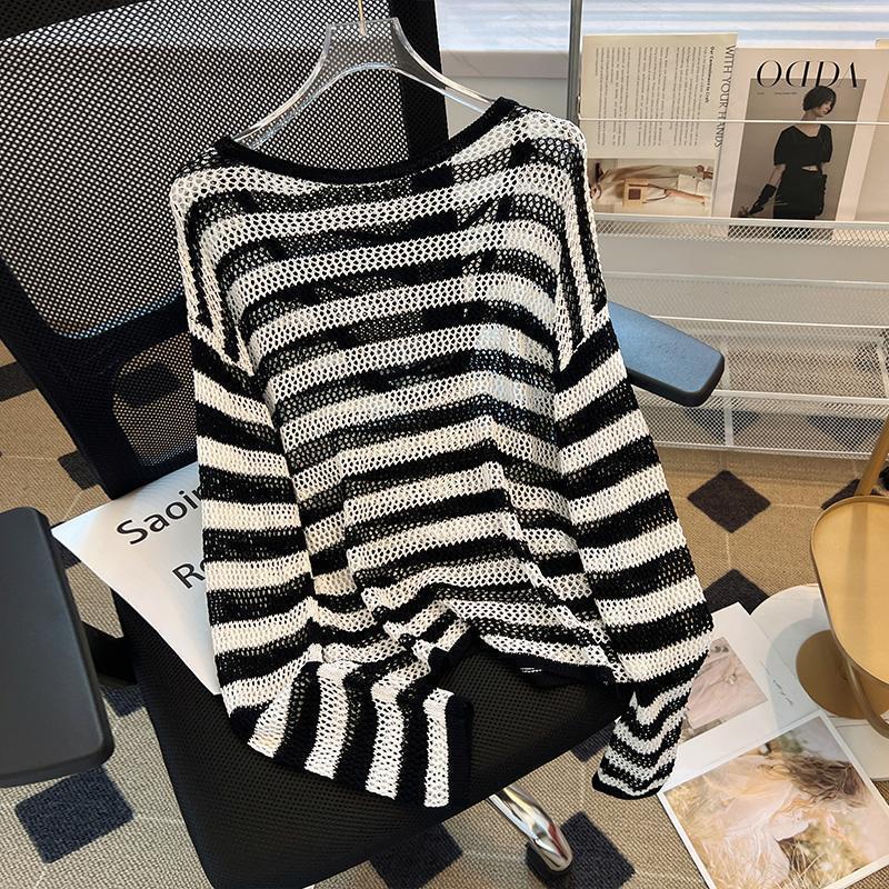 Damen Netzpullover Offener Schnitt V-Ausschnitt