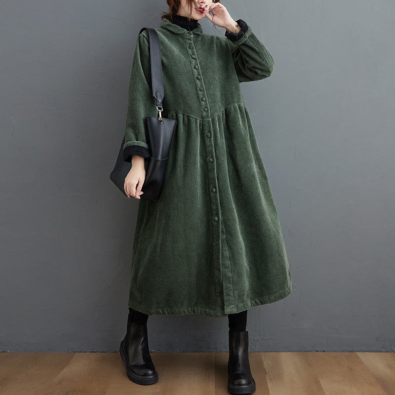Damen Corduroy Mantel A-Linie Midi-Länge Braun - Norvielle