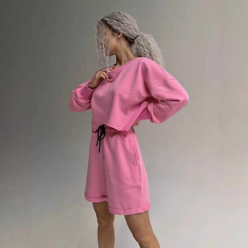 Damen Sweatshirt-Set mit Shorts Kordelzug Bunt